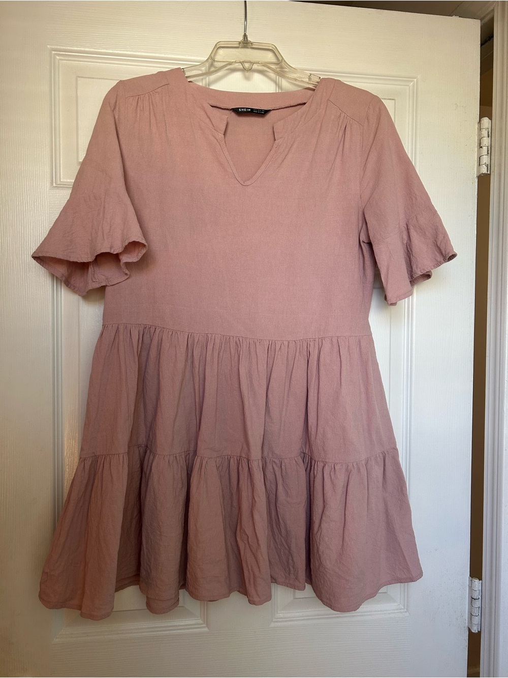 Dusty Pink Tiered Short Sleeve Mini Dress